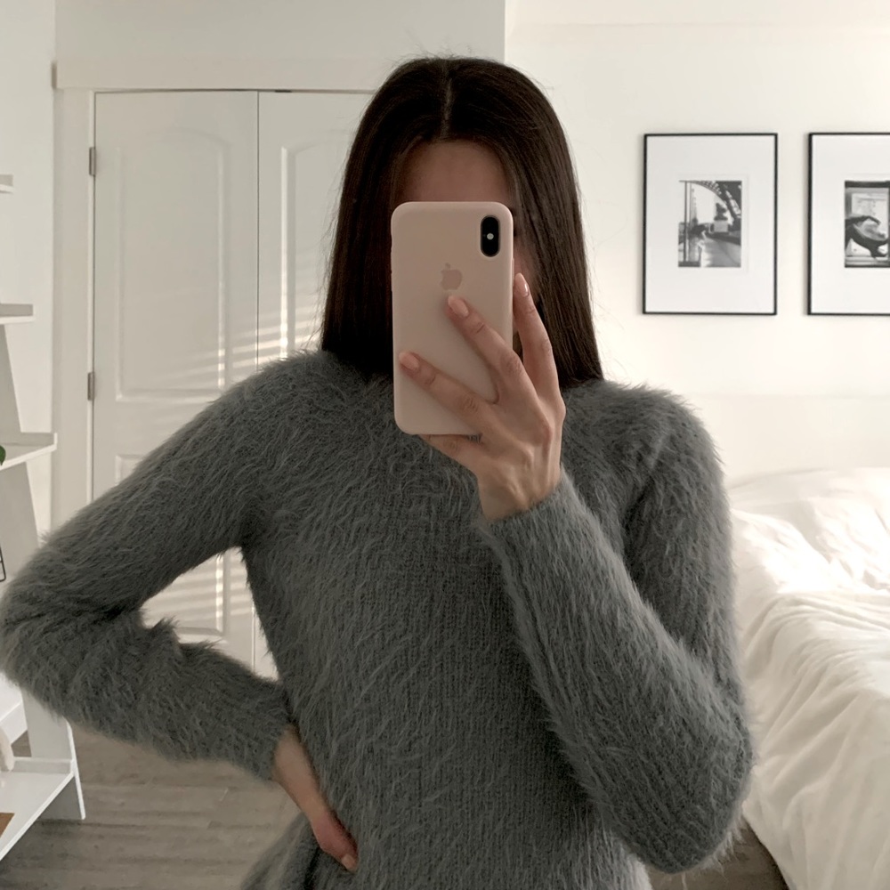 Mohair gray mock neck sweater - Picture 2 of 6